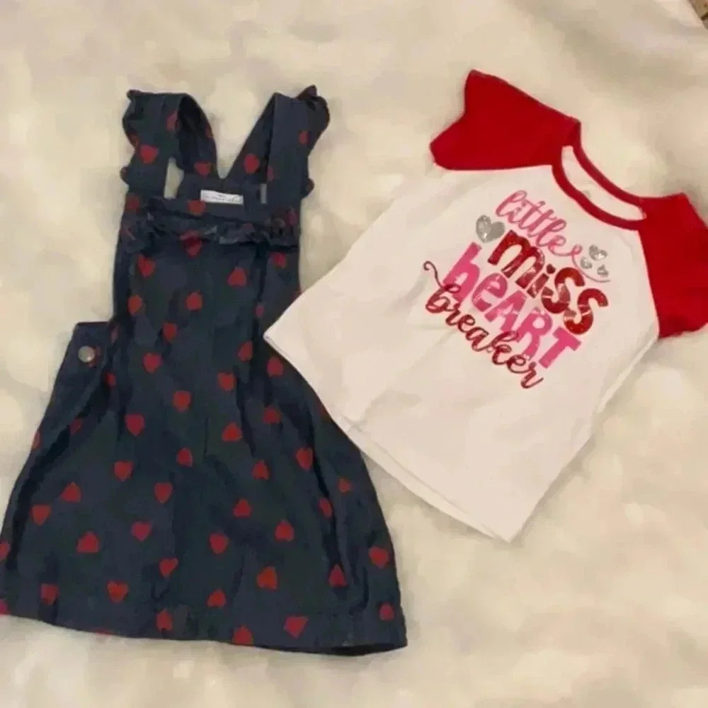 Max Studio Valentimes heart denim dress size 2T, and a cute Valentines, T shirt